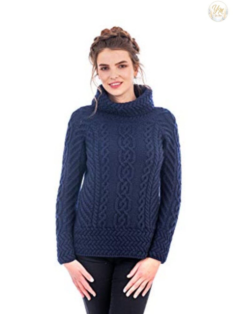 Women's 100% Merino Wool Cable Knit Funnel Neck Pullover Sweater - Fisherman
